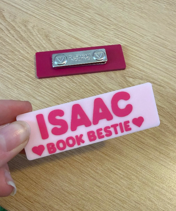 book besties acrylic name badge