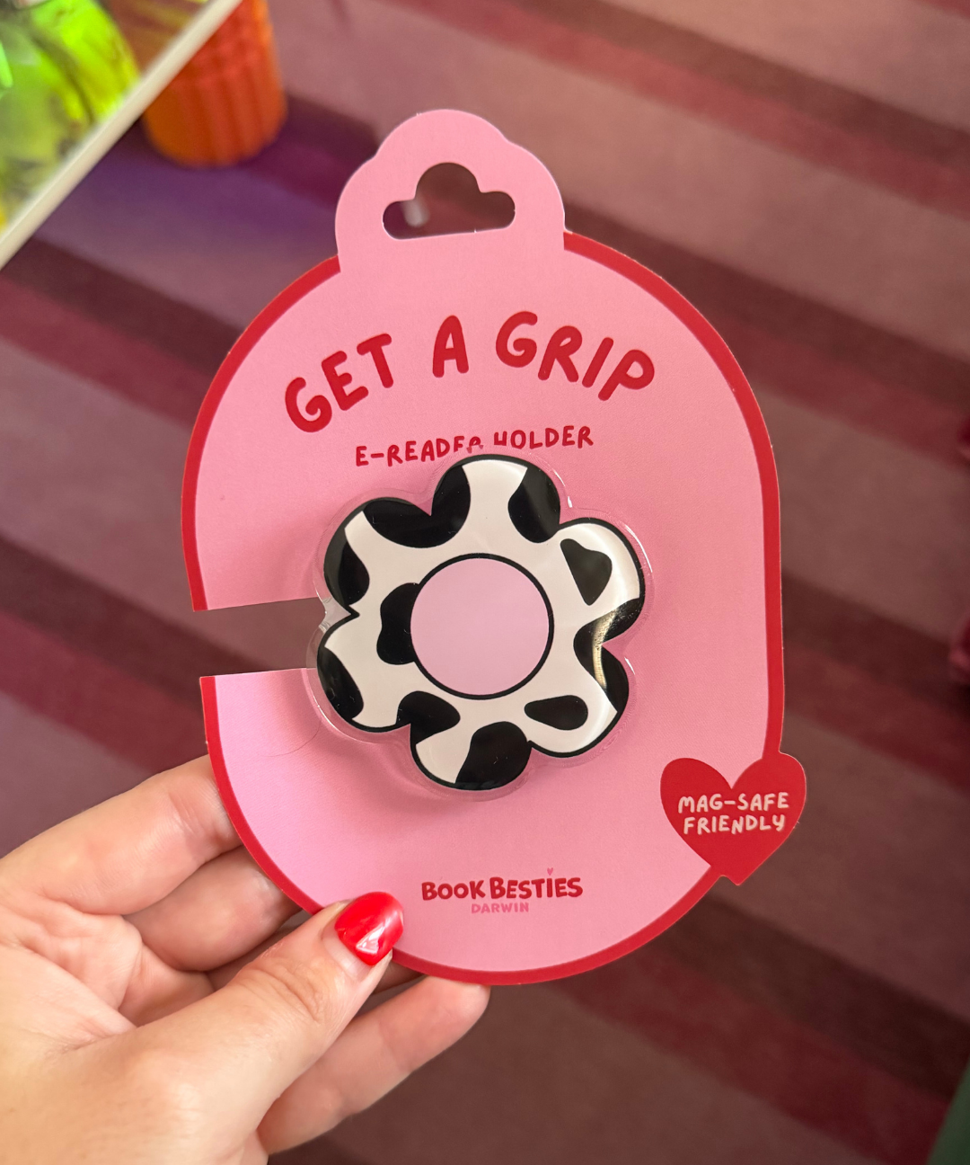 get a grip e-reader holder - cow print floral